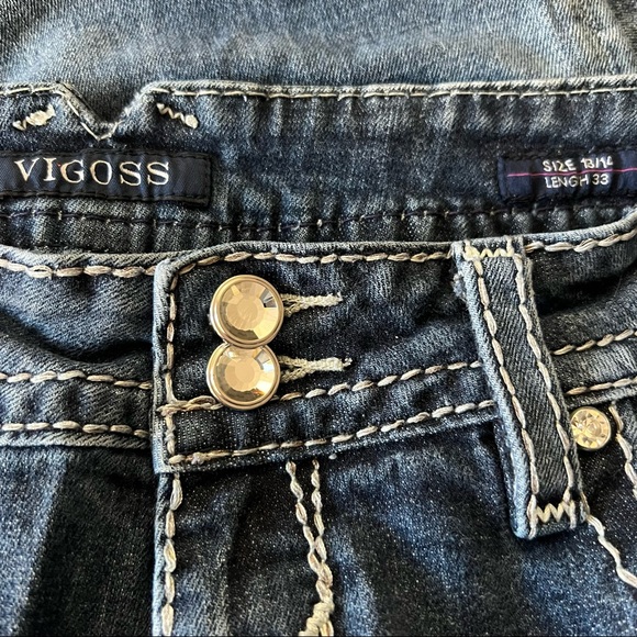Vigoss- jeans w/embellishments/factory fading, The New York Slim Boot style - Picture 3 of 4